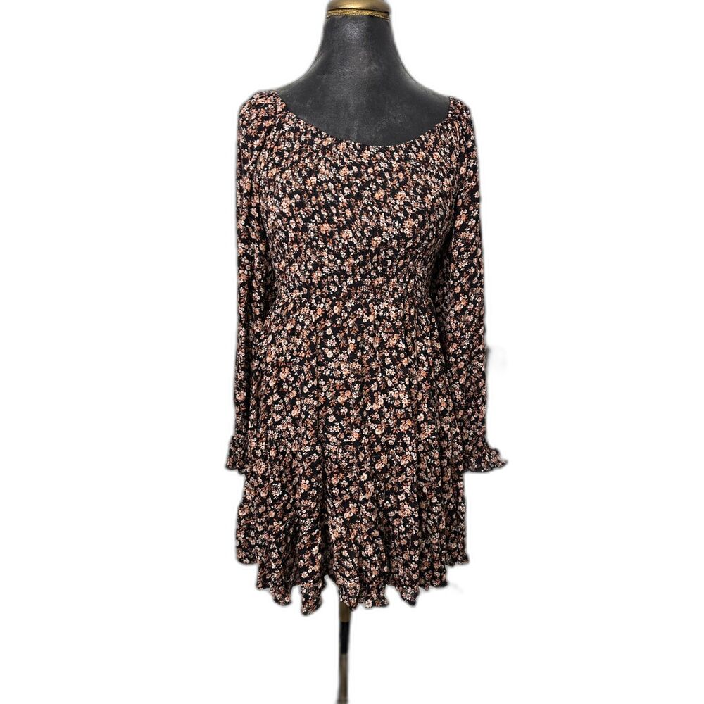 Altar'd State Size Small Skater Dress Black Floral Long Sleeve
